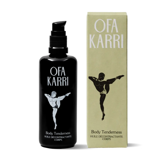Body Tenderness Körperöl Flasche und Verpackung mit Tänzer-Motiv, entspannende Pflege